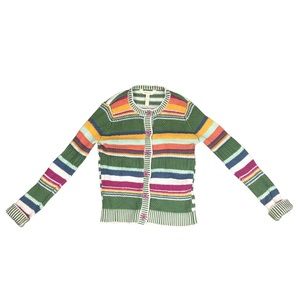 Matilda Jane Sweater Hip & Hygge Cardigan Multicolor Green Stripe Mix Knit 8
